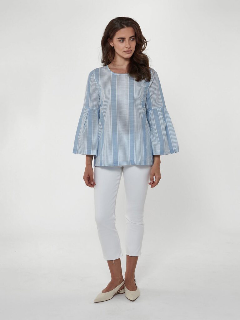 Bellflower Blouse in White & Blue